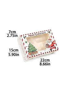 2pcs/5pcs/10pcs 2026 New Christmas Gift Box With Transparent Window | Santa Claus & Christmas Tree Print Gift Box, Holiday Striped Paper Box, Suitable For Christmas Party Decoration - View 2