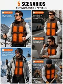 Men's Heated Vest Double Control 3 Level Temperature Control Lightweight Machine Washable Warm Outdoor Fishing Hiking (Battery Not Included) - Black - View 5