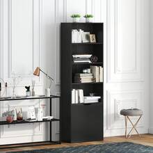 Boekenkast met 4 open vakken en 2 deuren voor woonkamer en kantoor, 59x29x180 cm, zwart - A - Bekijken 9
