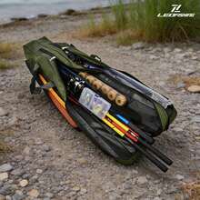 LEOFISHING 2-Layer Large Capacity Fishing Rod Bag, Waterproof Oxford Cloth Foldable Fishing Tackle Storage Case, Hand & Shoulder Carry Pole Bag Available In 100/130/150cm Sizes Green Black - Black - View 6