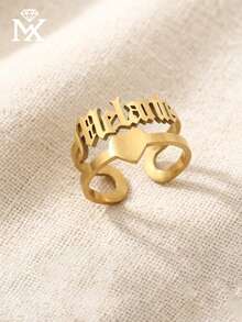 Customized Ring, Customized Old English Name Ring, Personalized Double Layer Hollow Name Ring, Stainless Steel Open Adjustable Ring, Daily Finger Jewelry, Women's Vintage Jewelry - Multicolor - View 2