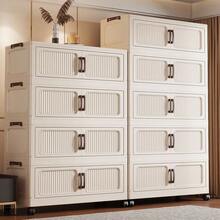 2/3/4/5-Tier 35.43-Inch Wide & Thickened Wardrobe With Wheels, Foldable Storage Cabinet, Multi-Functional Portable Modular Storage Box With Lid, Large Capacity Foldable Storage Trunk With Doors, Suitable For Bedroom Quilt And Clothing Storage. - Solid Color - View 2