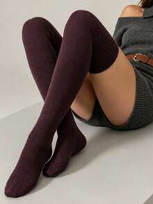 1 Pair Women's Soft Thick Knitted Over-The-Knee Socks, 5 Colors Available, Ribbed Cuff High Elastic Solid Color Long Over-The-Knee Socks, Comfortable Warm Long Tube Socks, Suitable For Daily Casual, Work Commute Outfits - Multicolor - View 4