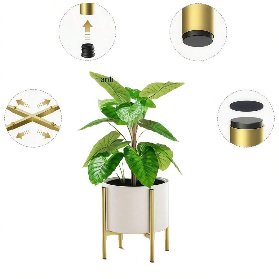 Modern Gold Metal Plant Stand, Adjustable Width, Indoor Plant Riser, Sturdy Flower Pot Holder, Living Room Corner Decor - Multicolor - View 1