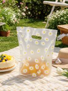 100/50/20/10pcs White Daisy Pattern Plastic Shopping Bags, Premium Retail Transparent PET Gift Bags, Suitable For Party Favors, Baking Packaging, Supermarket Shopping And Picnic, Picnic Essentials, Transparent Design, Sturdy Structure, Gift Bags - Transparent - View 5