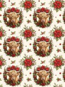 1 Roll Of Christmas Gift Wrapping Paper Featuring A Highland Cow Pattern With Santa Hats; Perfect For Christmas Gift Wrapping,Holiday Party Decor,Home Festive Decoration,DIY Craft,Festive Favour Wrapping Dimensions: 43 Cm X 300 Cm. - A - View 6
