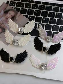 6PCS Sweet Cool Angel Wing Heart Rhinestone Hair Clips, Laser Holographic Feather Wing Hair Clips, Heart Gemstone Wing Hair Clips, Y2K Millennium Style Hot Girl Hair Accessories, Daily Exquisite Versatile Hair Clips - Multicolor - View 3