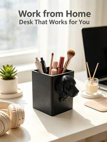 Black Luxury Dog Head Design Makeup Brush Holder, Multifunctional Desktop Makeup Tool Storage Bin, Vanity Table Organizer And Decorative Ornament - View 3