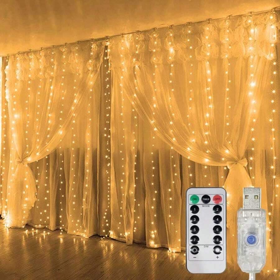 LED Garland Curtain Lights, 8 Modes, USB Powered, With Remote Control, Fairy String Lights, Perfect For Wedding, Christmas, Home Decor