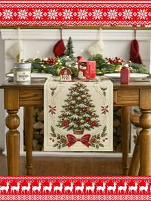 1 pièce, Noël, Chemin de table décoratif de Noël, Nappe à motif floral de Noël, Éléments décoratifs de Noël, Couronne de Noël, Couvre-poussière pour micro-ondes, Décoration de cheminée, Options de tailles multiples, Convient à différents scénarios de décoration intérieure, Décoration de cheminée, Décoration intérieure, Décoration d'entrée, Décoration de table de salle à manger de Noël - Multicolore - Voir 7