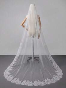 2026 Long White Lace Veil With Sequins, 3-Meter Extra Long Train Bridal Veil For Spanish Church Wedding - Multicolor - View 3