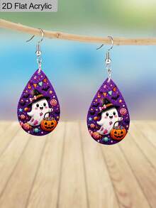 1 Pair Fun Cartoon Ghost Candy PU Leather Dangle Earrings, Cute Halloween Ghost Drop Earrings For Women, Holiday Fashion Jewelry Gift - Multicolor - View 1