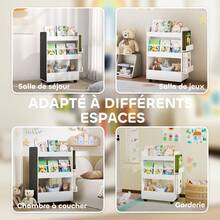 Kinderboekenkast op wielen, opbergruimte voor kinderboeken van 3 tot 8 jaar met krijtbord, 66,5 x 32,5 x 86,5 cm, wit - A - Bekijken 11