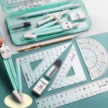 1 Set Student Compass And Ruler Set, Triangle Ruler, Protractor, Drawing Tools, Student Exam And Learning Stationery, Triangle Board, Professional Drawing Ruler, Multi-Function Clip Pen Style. 1 Set = (9 Pieces) - Multicolor - View 1