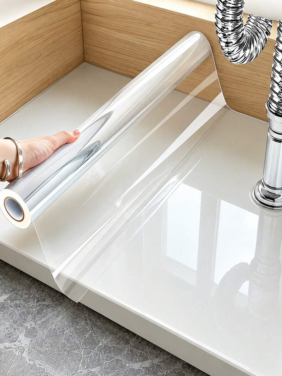 Transparent Kitchen Sink Waterproof Oil-Proof Protective Film, Cuttable Glossy Countertop Wall Splash Guard Film, Suitable For Sink Surround And Smooth Surfaces - Transparent - View 1