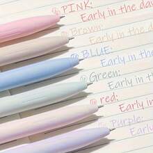 6pcs Morandi Color Retractable Gel Pens, Highly Attractive Colorful Journaling Pens, Student Note-Taking Office Writing Set, Suitable For Students' Cute Diary Pen Set, Can Be Used For Note-Taking, Planning, Handwriting Practice And School Office Supplies - A - View 5
