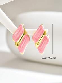 1 Pair Minimalist Fashion Stainless Steel Oil Drop Geometric Shape Earrings For Women, Versatile For Daily Wear - Multicolor - View 4