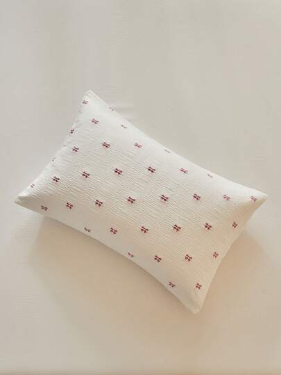 1pc Pink Small Bow Embroidery Pillowcase, Minimalist Cute Luxury Style Decorative Cushion Cover Suitable For All Seasons, Ins Style Home Decor Long Pillowcase, Machine Washable, No Filling Included