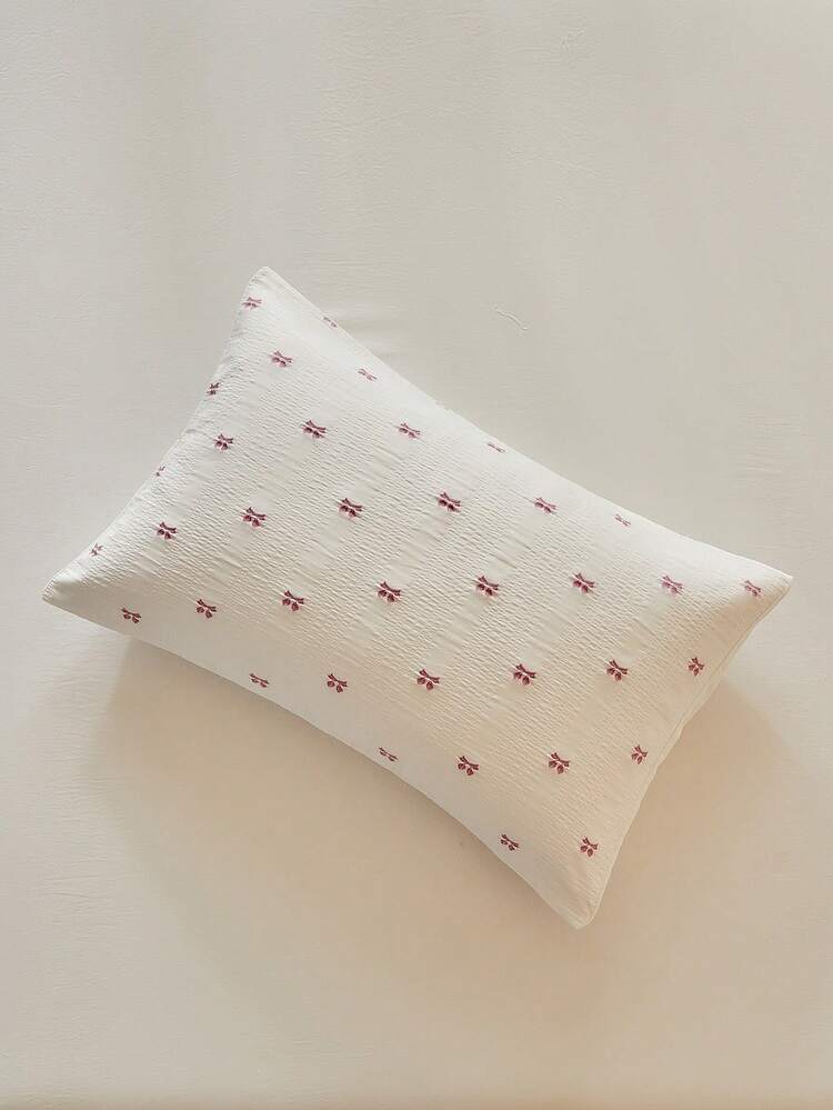 1pc Pink Small Bow Embroidery Pillowcase, Minimalist Cute Luxury Style Decorative Cushion Cover Suitable For All Seasons, Ins Style Home Decor Long Pillowcase, Machine Washable, No Filling Included - Multicolor - View 1