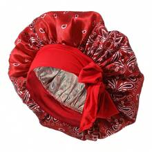 Wide Brim Extra Large Satin Round Bonnet With Tie Strap, Printed Hot Style Beauty Hair Care Fashion Versatile Hair Cap - Large Tie-back Sleeping Cap - View 13