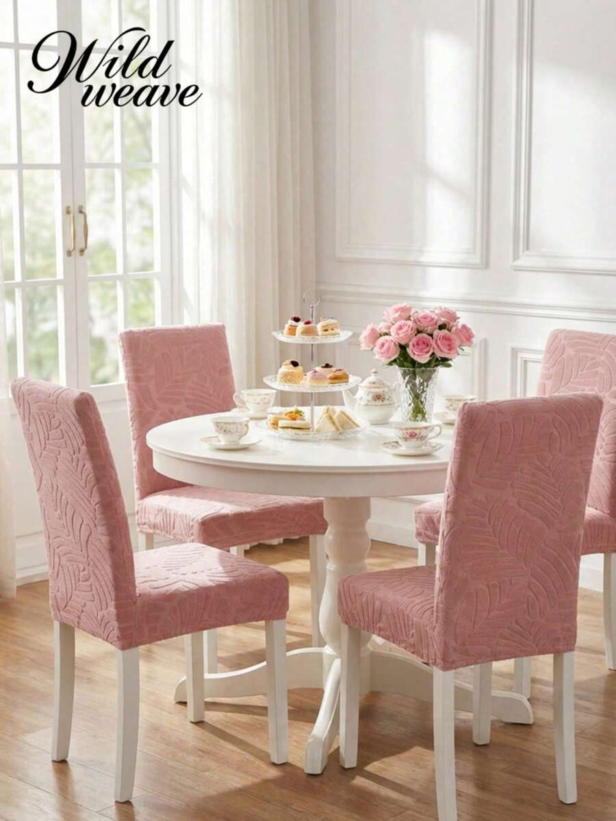 1 pieza Funda elástica para silla de unicolor de jacquard, apta para sala de estar, comedor, uso doméstico, todas las estaciones - Rosa - Ver 1