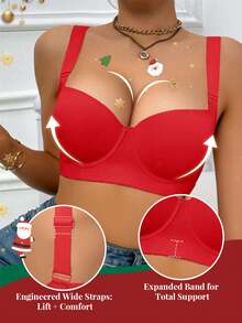 Peach Girl Red Underwire Gather Bra, Suitable For Women - Bust Enhancing, Lifting, Side Support, Sexy & Comfortable, Fashion Versatile, Holiday Gift - Red - View 2