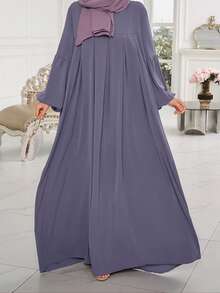 Vintage Stitch Embroidered Muslim Abaya Set, Relaxed Fit Long Cover Up With Coordinated Headscarf For Middle East Formal Casual Occasions - Multicolor - View 25
