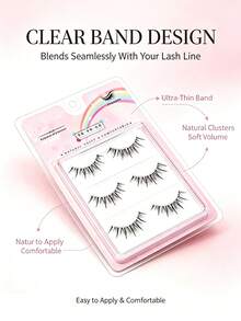 Thai Style Full Strip False Eyelashes, Transparent Thin Stem, Natural Soft Gradient, 6-12mm, Lightweight Fluffy, Reusable, Daily Makeup, Beginner-Friendly - View 3
