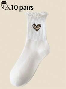 1/3/5/10/15/20/30 Pairs Women's Solid Color Mid-Calf Socks, Comfortable And Breathable For Daily Wear - White - View 10