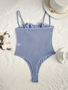 EZNV 1pc Ins Fashion Style Push-Up Slimming Strapless Lace Trim Jumpsuit - Dusty Blue - View 11
