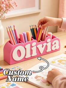 Tempat Pena dengan Nama yang Dipersonalisasi, Organizer Meja Kustom, Dapat Dikustomisasi dengan Nama atau Teks, Cocok untuk Meja Kantor dan Meja Belajar, Hadiah Sempurna untuk Hari Guru, Ulang Tahun, Teman dan Keluarga, Cocok untuk Dekorasi Ruangan - MultiWarna - View 5
