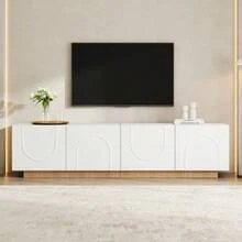 TV Stand, Modern Low TV Cabinet For Living Room, TV Console With Doors, Modern Design, Sideboard With Storage, Arched Front, Cabinet - White - View 6