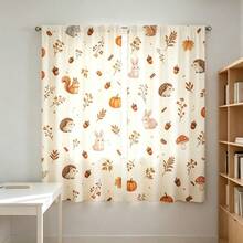 2 Stück Herbst Kleine Tiere Eichel Muster Vorhänge, mit Eichhörnchen, Igel, Hase, Eichel, Kürbis, Herbstblatt, Pilz Mustern, 2D Flachdruck, lichtdurchlässiger Stoff, Stangendurchzug Design, Herbst Schlafzimmer, Wohnzimmer, Kinderzimmer Fensterdekoration, Thanksgiving Vorhänge - Verschiedenfarbig - Übersicht 8