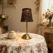 Multi-Color Adjustable Desk Lamp, Hand-Woven, Unique Design, High-End Creative And Ingenious Rattan Woven Umbrella-Shaped Mushroom Table Lamp, Suitable For Decorating Various Scenes | USB Rechargeable - Multicolor - View 7