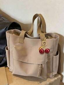 Fashion Solid Color Large Capacity Crossbody Bag, Multi-Functional Commuter Tote Bag, Suitable For Students, Classes, Commuting, Outings - Khaki - View 7