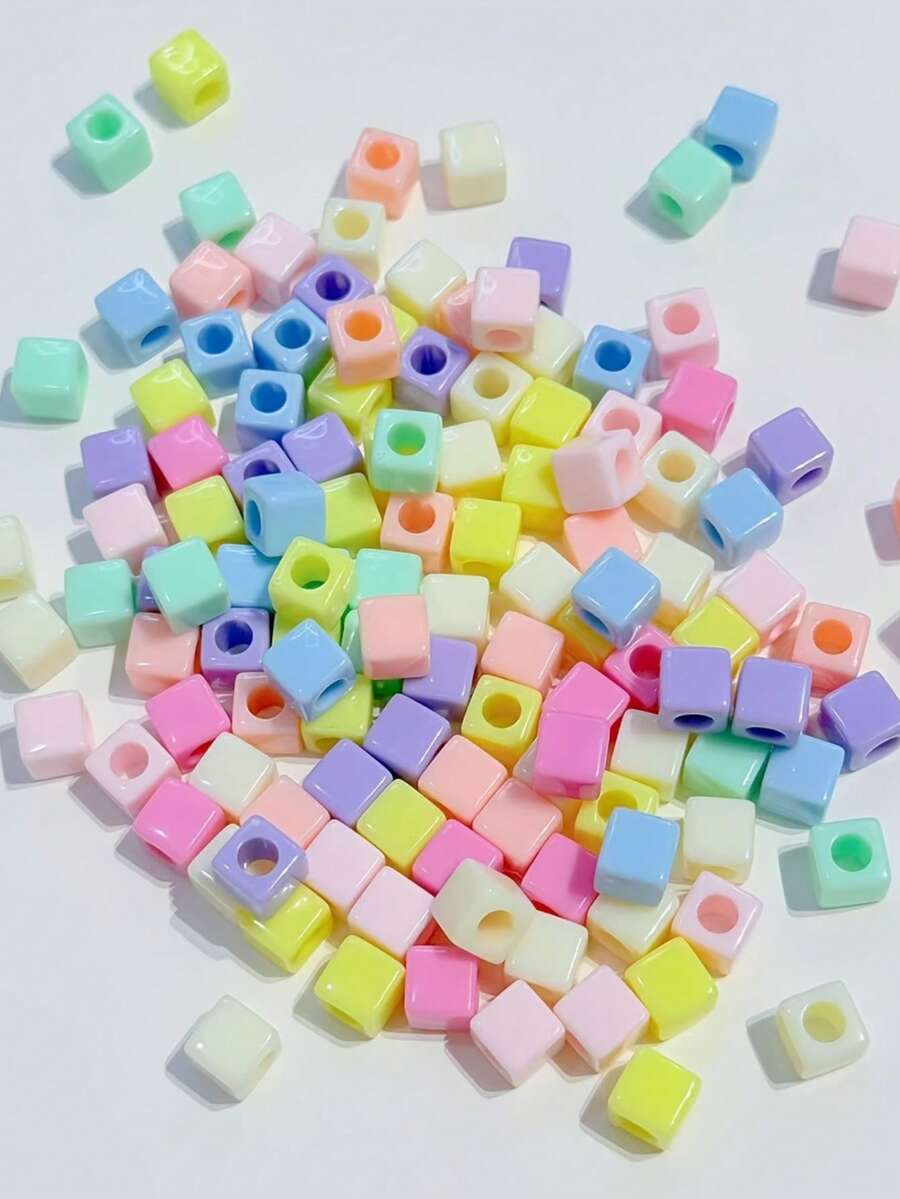 200pcs Mixed Color Acrylic Square Macaron Large Hole Beads, DIY Phone Charm Accessories, Random Mixed Colors - Multicolor - View 1