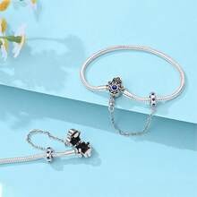 S925 Sterling Silver Snake Bone Bracelet, Heart Cross And Fatima Hand Clasp, Paired With Star Safety Chain, Vintage Hollow Inlaid Stone Design, Customizable DIY Beaded, Secure Clasp, Women's Luxury Accessory, Comes With Exquisite Gift Box. - Silver - View 6