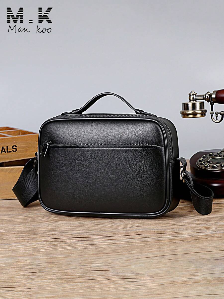 Men's Crossbody Bag, Bark Texture One Shoulder Bag, Personalized Handheld Business Bag, Youth Business Versatile Fashion Large Capacity Square Bag - Black - View 1