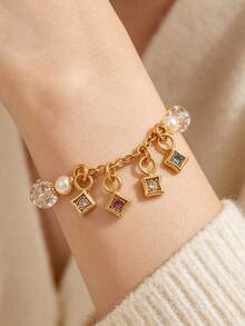 5 Pcs 304 Stainless Steel 18K Gold Plated Square Rhinestone Charms, Multi‑Color Crystal Tiny Pendants DIY Jewelry Accessories, Handmade Necklaces - Pendants - View 5