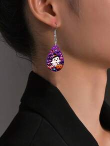1 Pair Fun Cartoon Ghost Candy PU Leather Dangle Earrings, Cute Halloween Ghost Drop Earrings For Women, Holiday Fashion Jewelry Gift - Multicolor - View 3