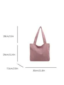 Corduroy Solid Color Shoulder Tote Bag - Pink - View 4