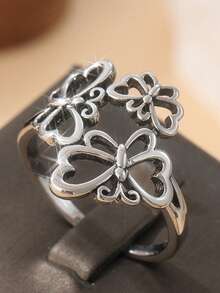 Anillo hueco de diseño de mariposa minimalista bohemio hecho a mano, adecuado para el uso diario de mujeres, festivales, regalo perfecto para vacaciones - Plateado - Ver 2