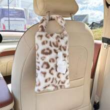 1pc Car Tissue Box Holder, Cute Plush Leopard Print, Hanging Seat Tissue Bag, Car Interior Decor - One Size Fits All - View 10