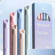 6pcs Morandi Color Retractable Gel Pens, Highly Attractive Colorful Journaling Pens, Student Note-Taking Office Writing Set, Suitable For Students' Cute Diary Pen Set, Can Be Used For Note-Taking, Planning, Handwriting Practice And School Office Supplies - A - View 4