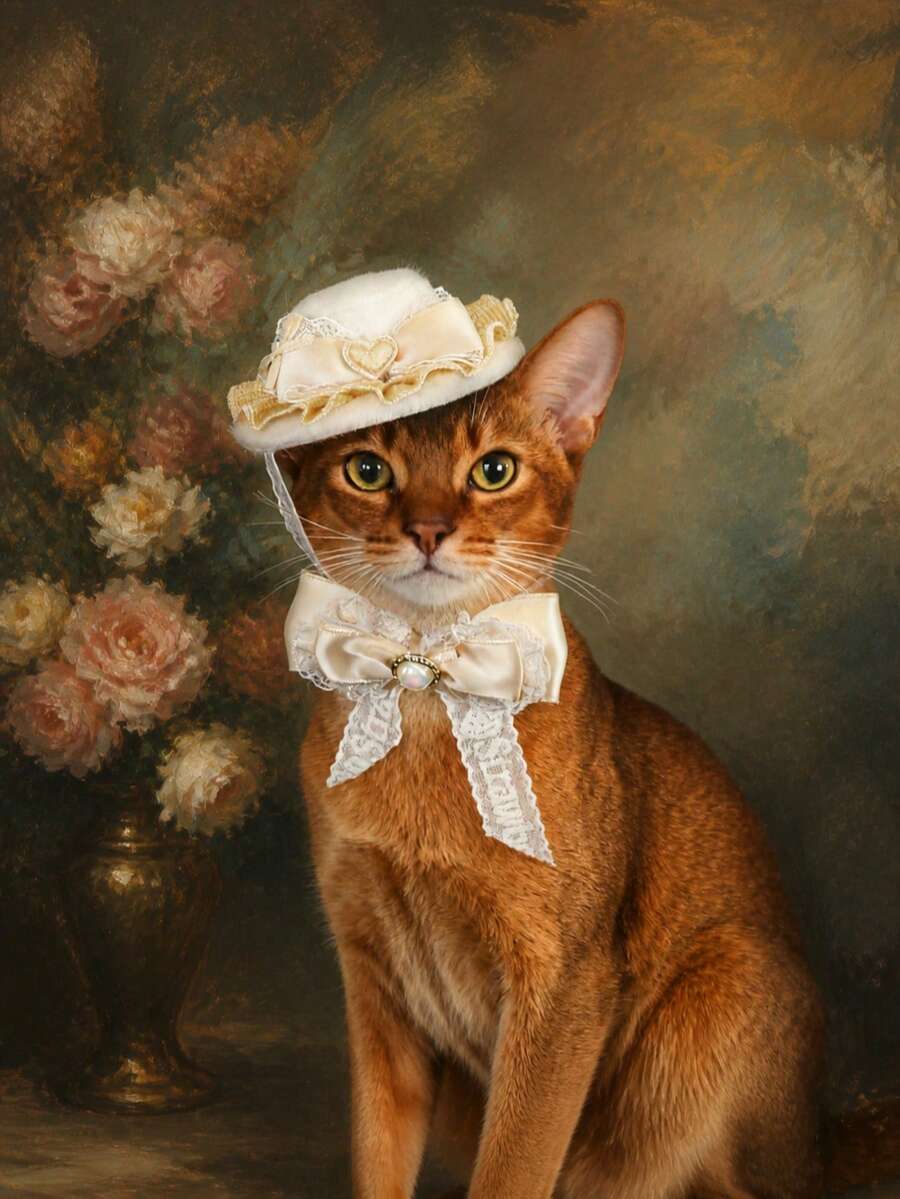 Vintage Lace Pet Hat & Bowknot Set, Short-Haired Cat & Dog Bowknot, Abyssinian Cat Wedding Style, Princess Style Accessory Headpiece, Suitable For Parties And Weddings - Multicolor - View 1