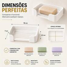 Saboneteira Parede Com Dreno Fita 3M Sem Furar Banheiro Cozinha Lavanderia - branco - Visão 5