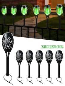 POSE UP 6pcs Solar Flame Light Strip, IP44 Waterproof Outdoor Solar LED Fence Deck Lights, Flickering Warm Flame Effect, With Switch Control, Wireless Landscape Lighting, Suitable For Yard Lawn Path Stairs Driveway Garden Patio Holiday Halloween Decoration - Multicolor - View 2