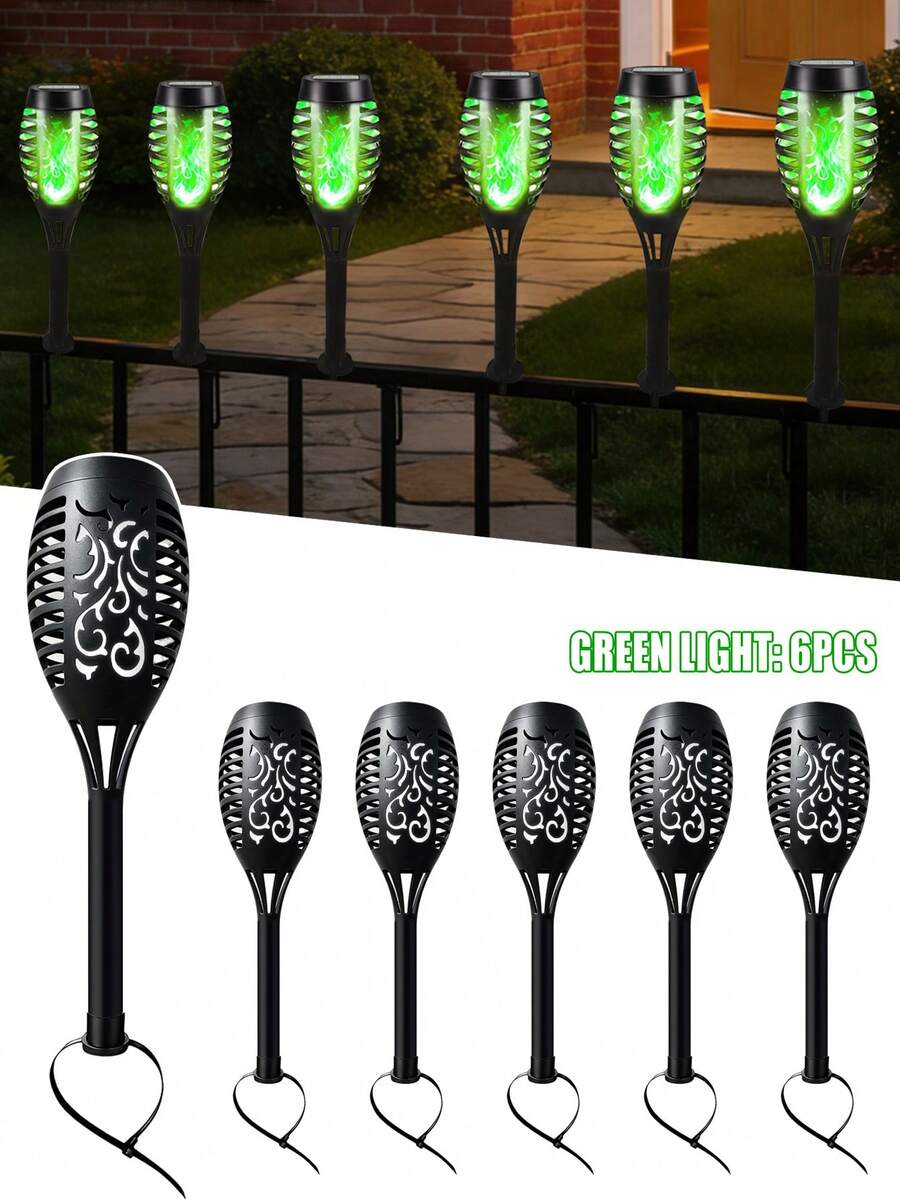 POSE UP 6pcs Solar Flame Light Strip, IP44 Waterproof Outdoor Solar LED Fence Deck Lights, Flickering Warm Flame Effect, With Switch Control, Wireless Landscape Lighting, Suitable For Yard Lawn Path Stairs Driveway Garden Patio Holiday Halloween Decoration