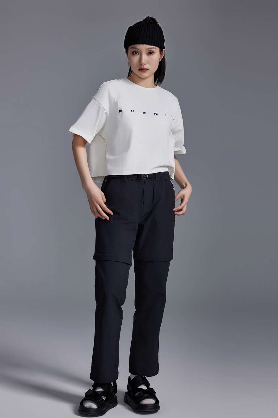 Celana Olahraga Wanita Phenix Outdoor Kasual dengan Kaki Lurus yang Dapat Dilepas dan Potongan Longgar - Hitam muda - View 1