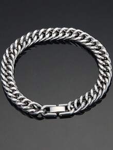 8mm Hip Hop Stainless Steel Miami Cuban Link Bracelet, Unisex - Silver - View 2